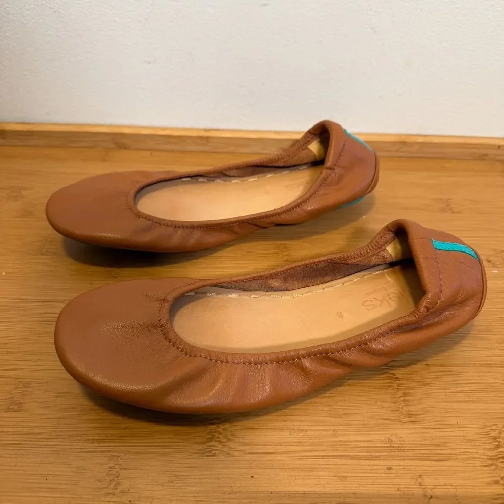 Tieks Brown Leather Ballet Flats Foldable Travel Shoes Women's Size 8